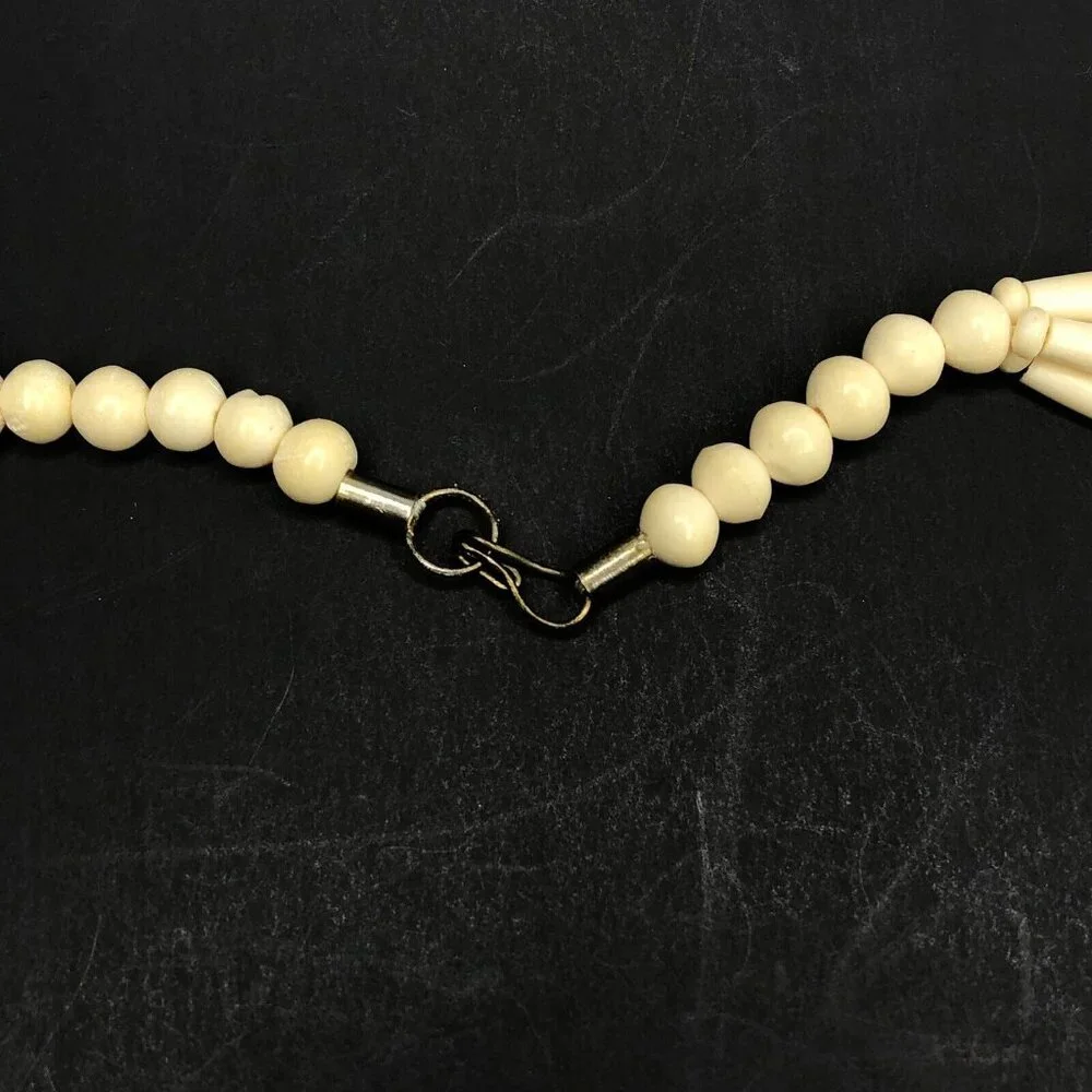 Tribal Boho Gypsy Fetish Carved Ivory Bead Elephant Necklace 3 Strands Engraved - Picture 8 of 11